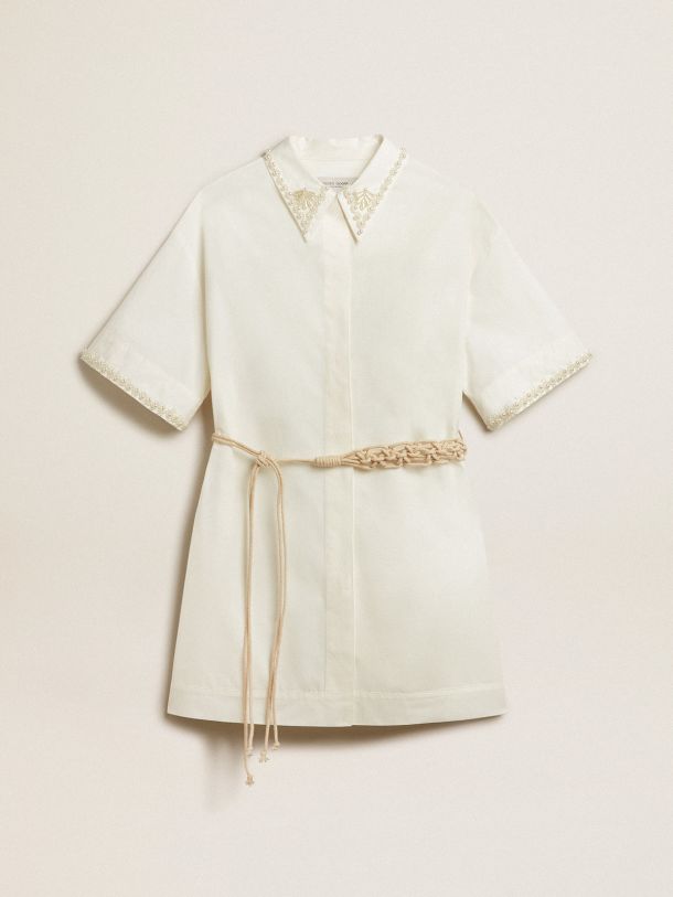 Cotton shirt dress with beading