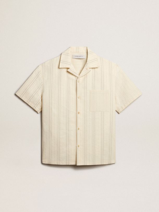 Men's short-sleeved shirt in ecru-colored cotton 