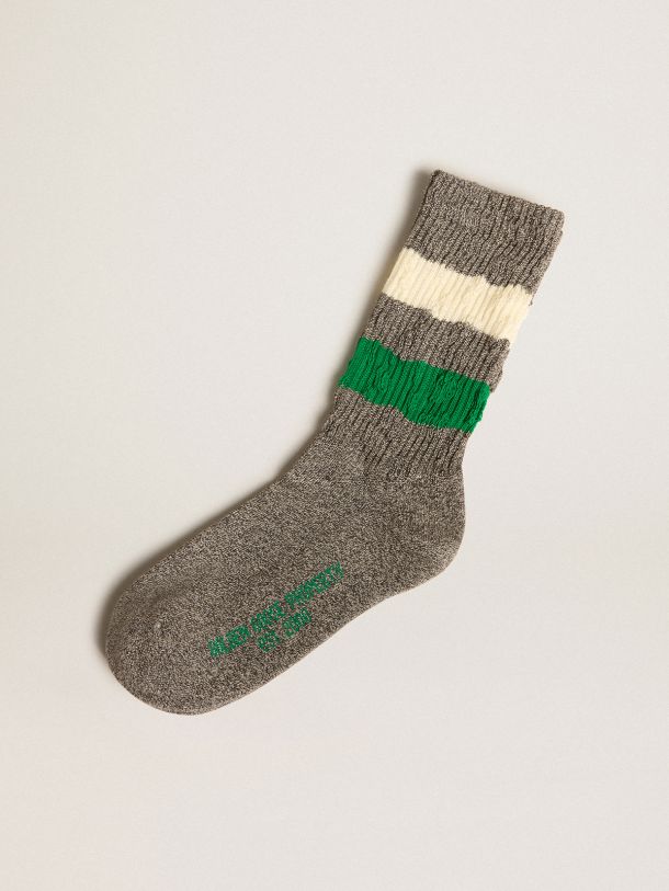 Green Striped Socks | White
