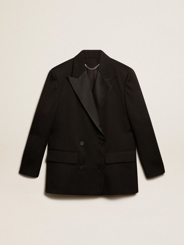 Women’s tuxedo jacket in black wool gabardine