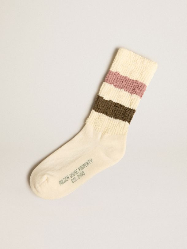 Socks in aged white with multicolor stripes