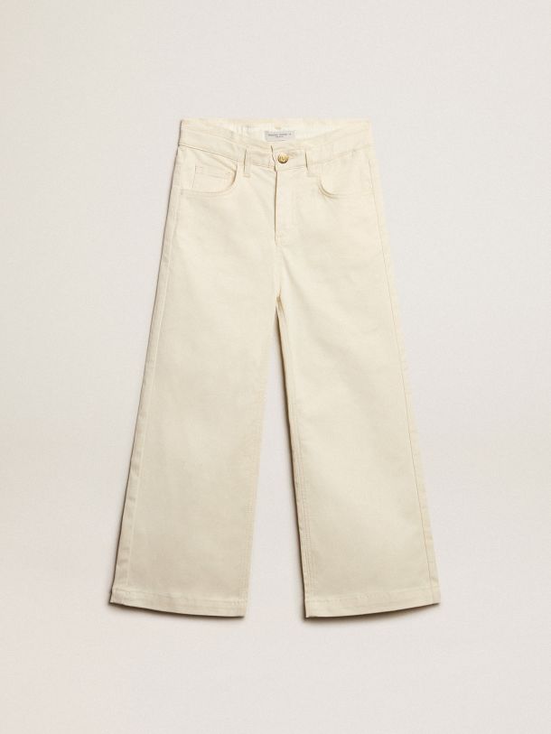 Pantalón de niña en algodón de color blanco envejecido 