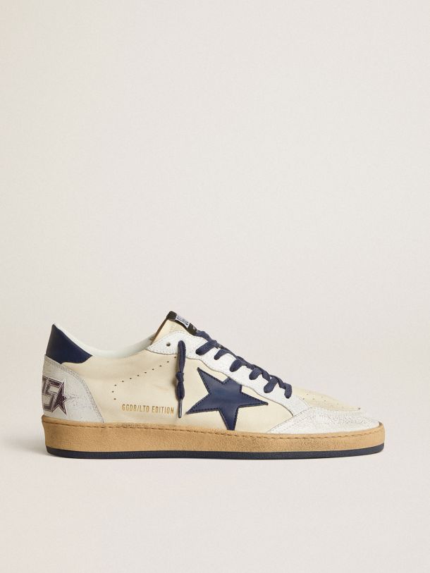 Ball Star LTD in cream nappa with blue leather star and heel tab