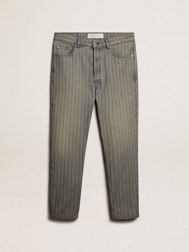 Men's gray pants in striped denim 