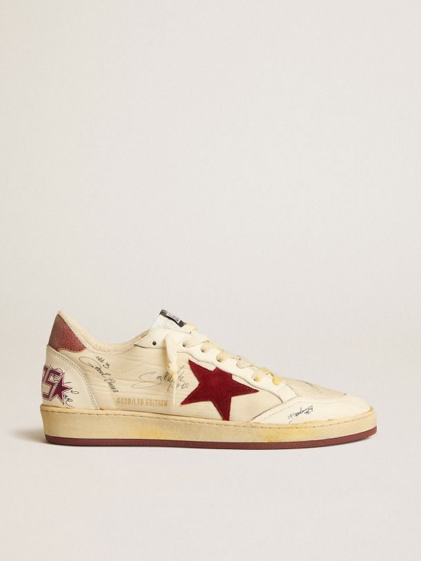 Ball Star LTD in nylon with pomegranate suede star and leather heel tab
