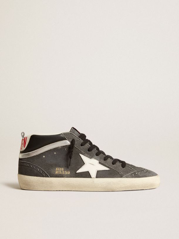 Mid Star in black suede with white leather star and silver flash