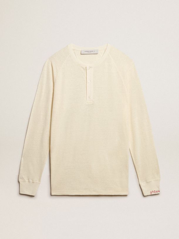 Men's long-sleeved T-shirt in panama-colored linen