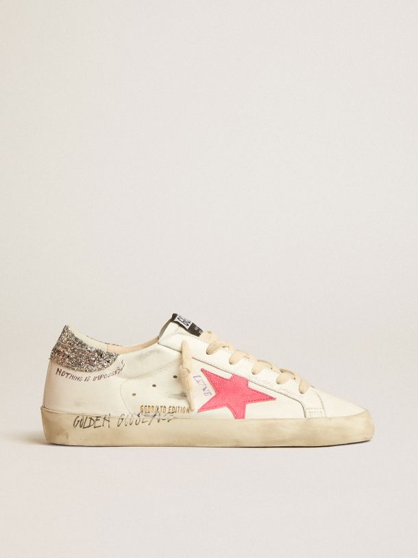 Super-Star LTD with fluorescent lobster suede star and glitter heel tab