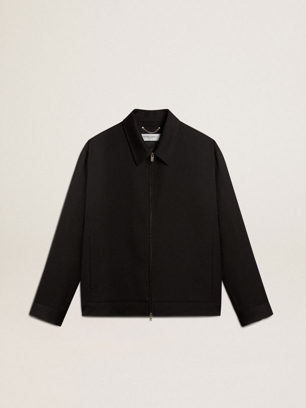 Men’s zip-up jacket in black wool gabardine