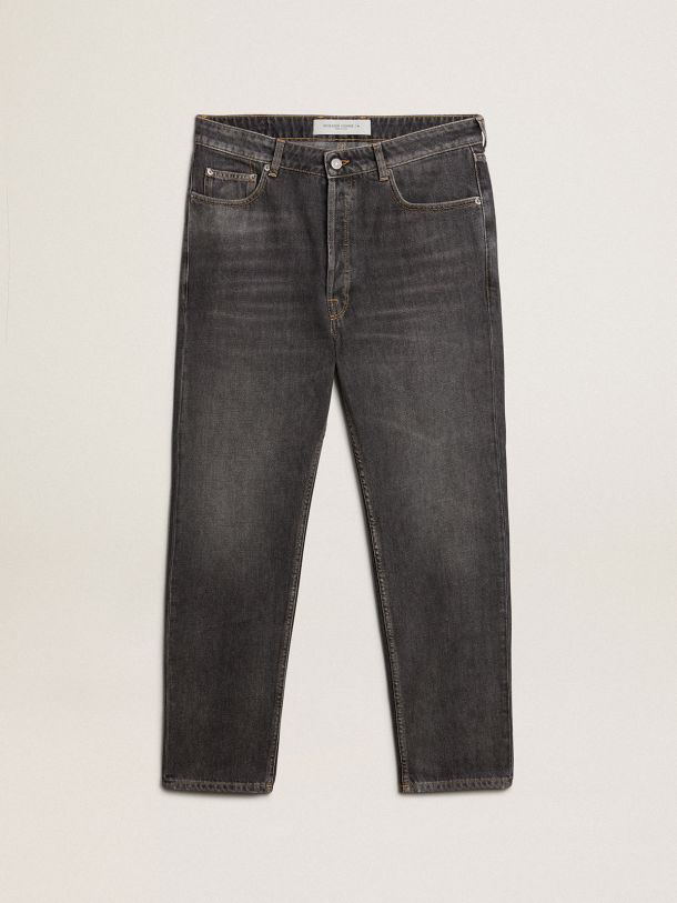 Jeans nero da uomo con tasca stampata