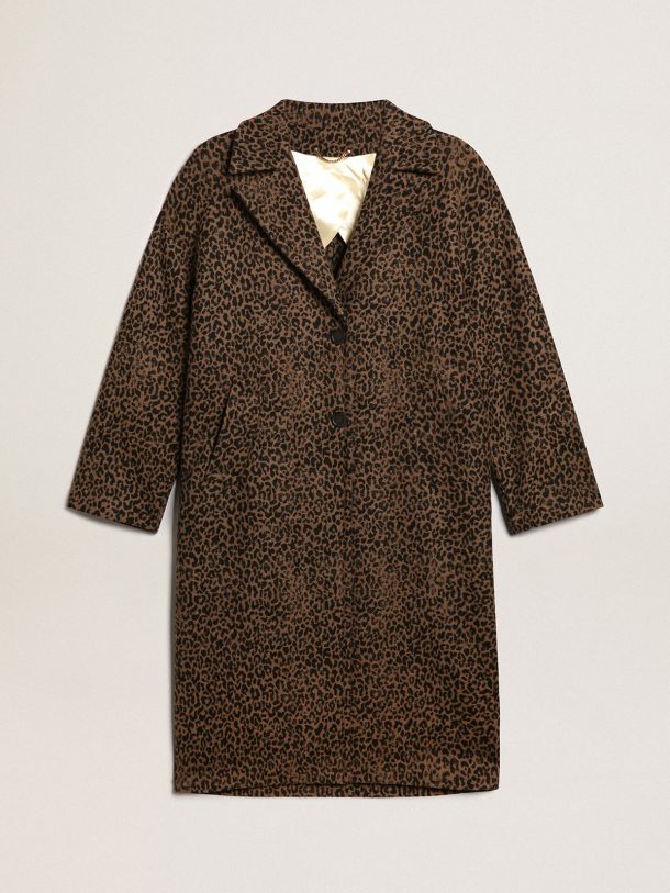 Women's single-breasted cocoon coat in wool with jacquard motif