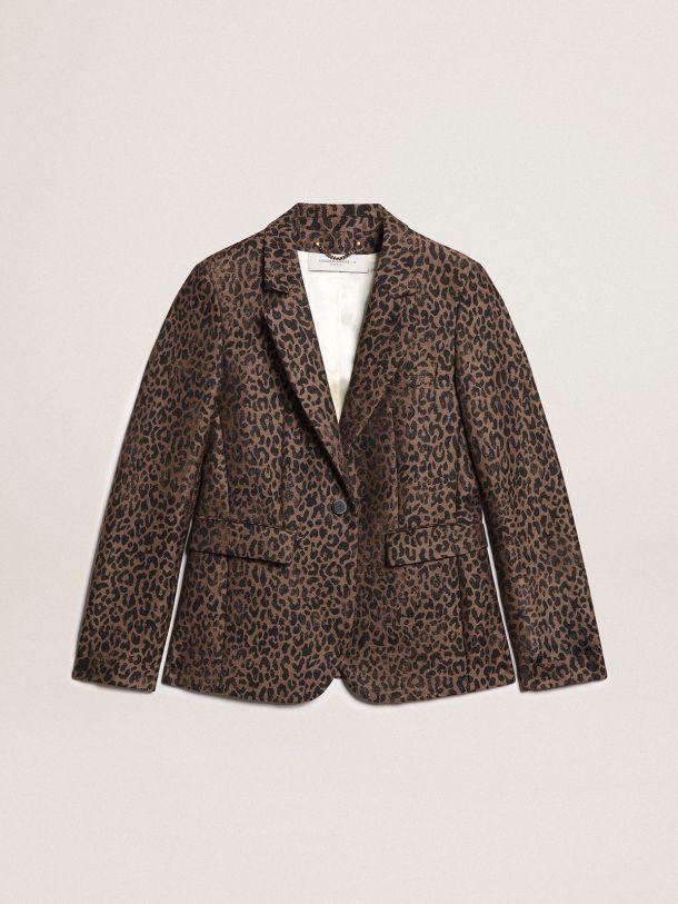 Golden Collection single-breasted blazer in wool with jacquard animal pattern
