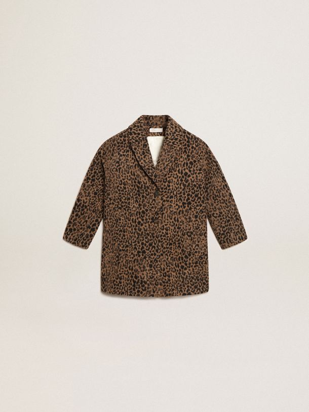 Girls’ single-breasted coat in wool with jacquard animal print