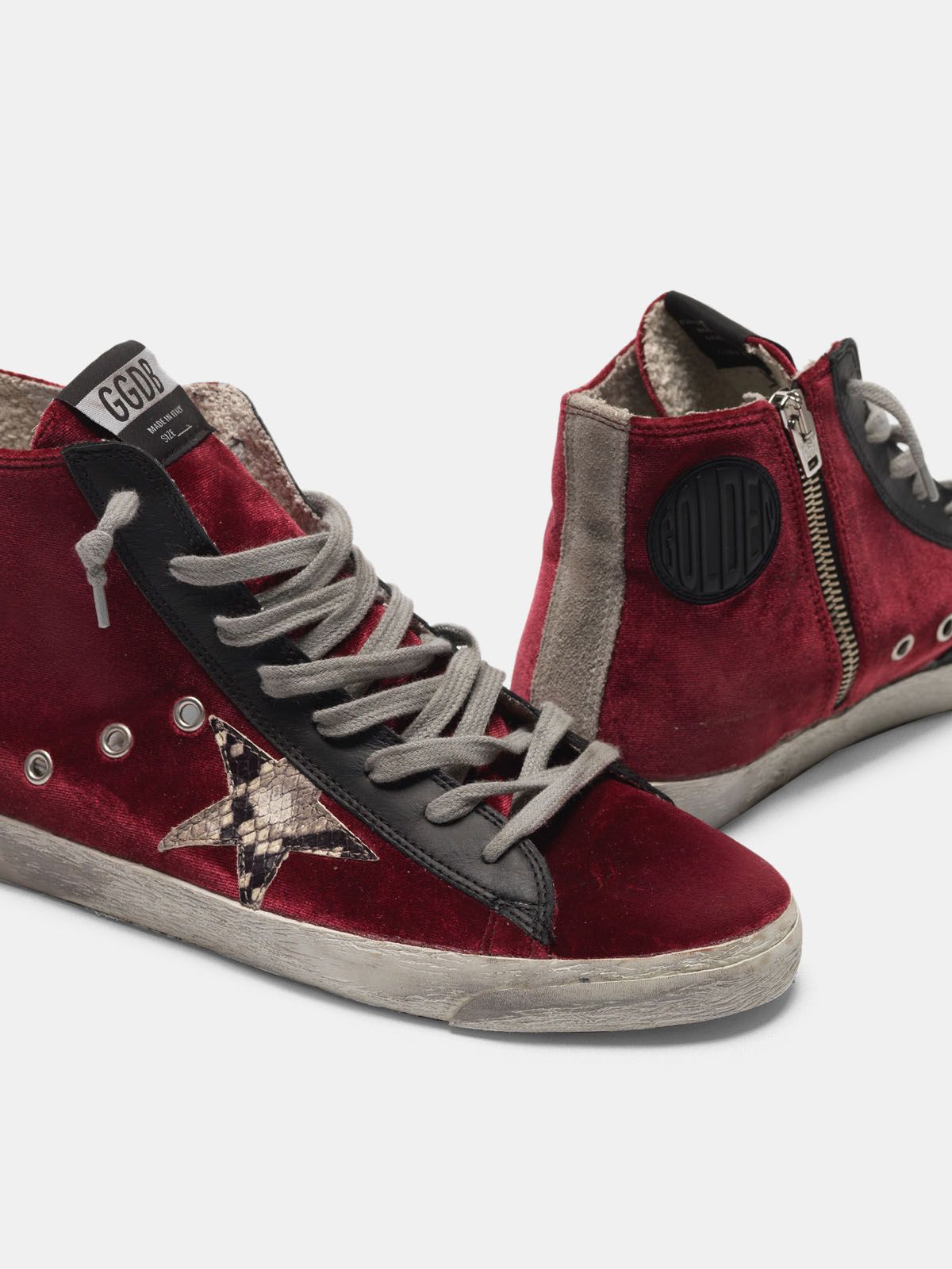 red velvet golden goose sneakers