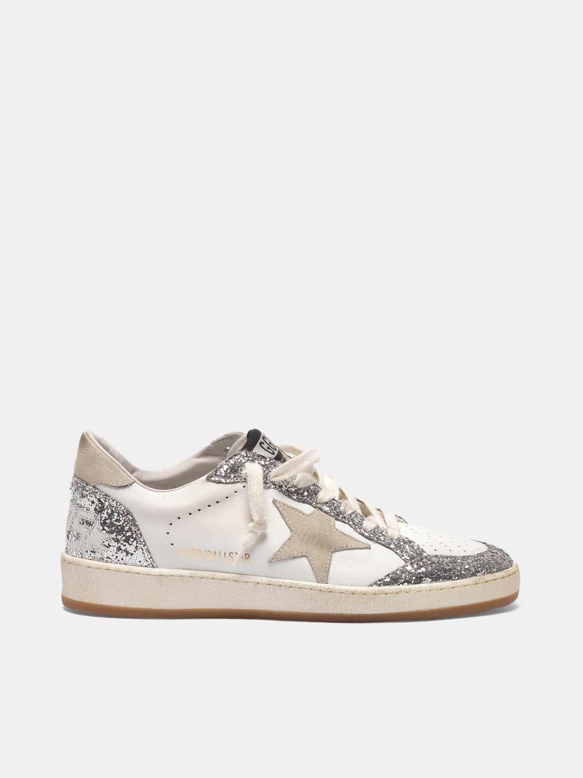 Ball Star sneakers in leather with glittery inserts | Golden Goose