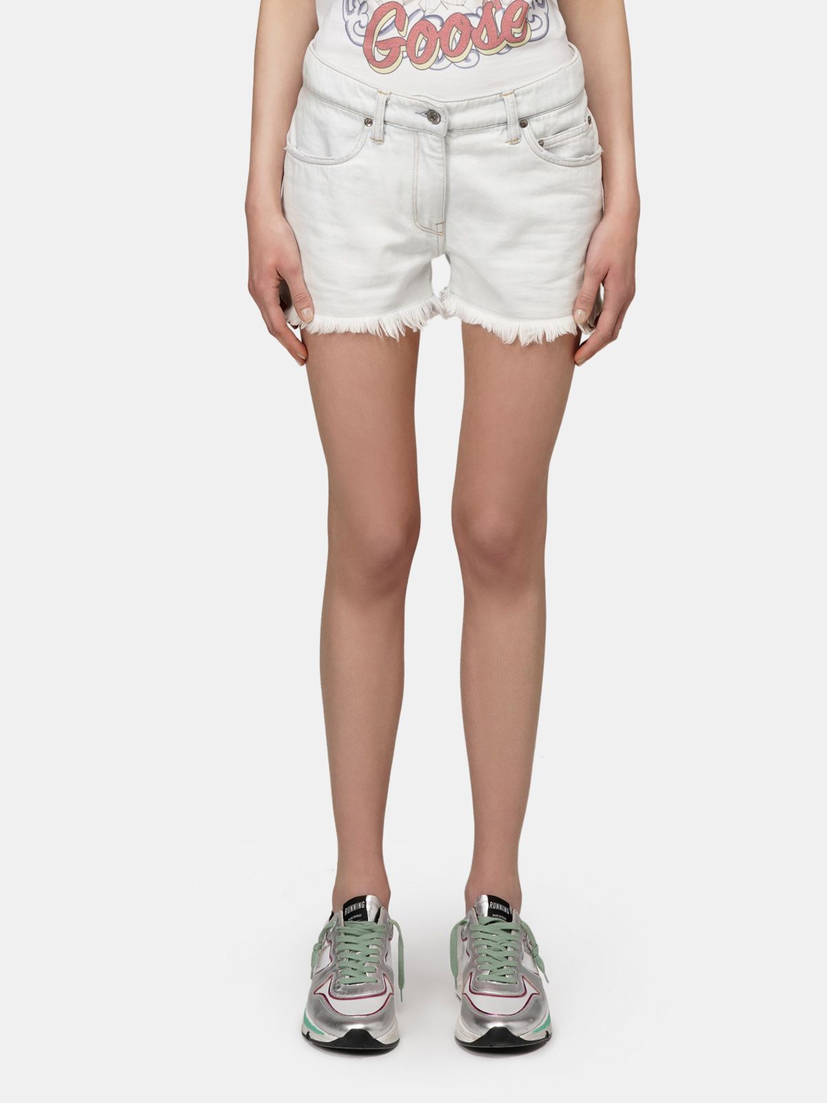 Shorts Zoey Aus Gebleichtem Denim Mit Fransen Am Beinabschluss Golden Goose