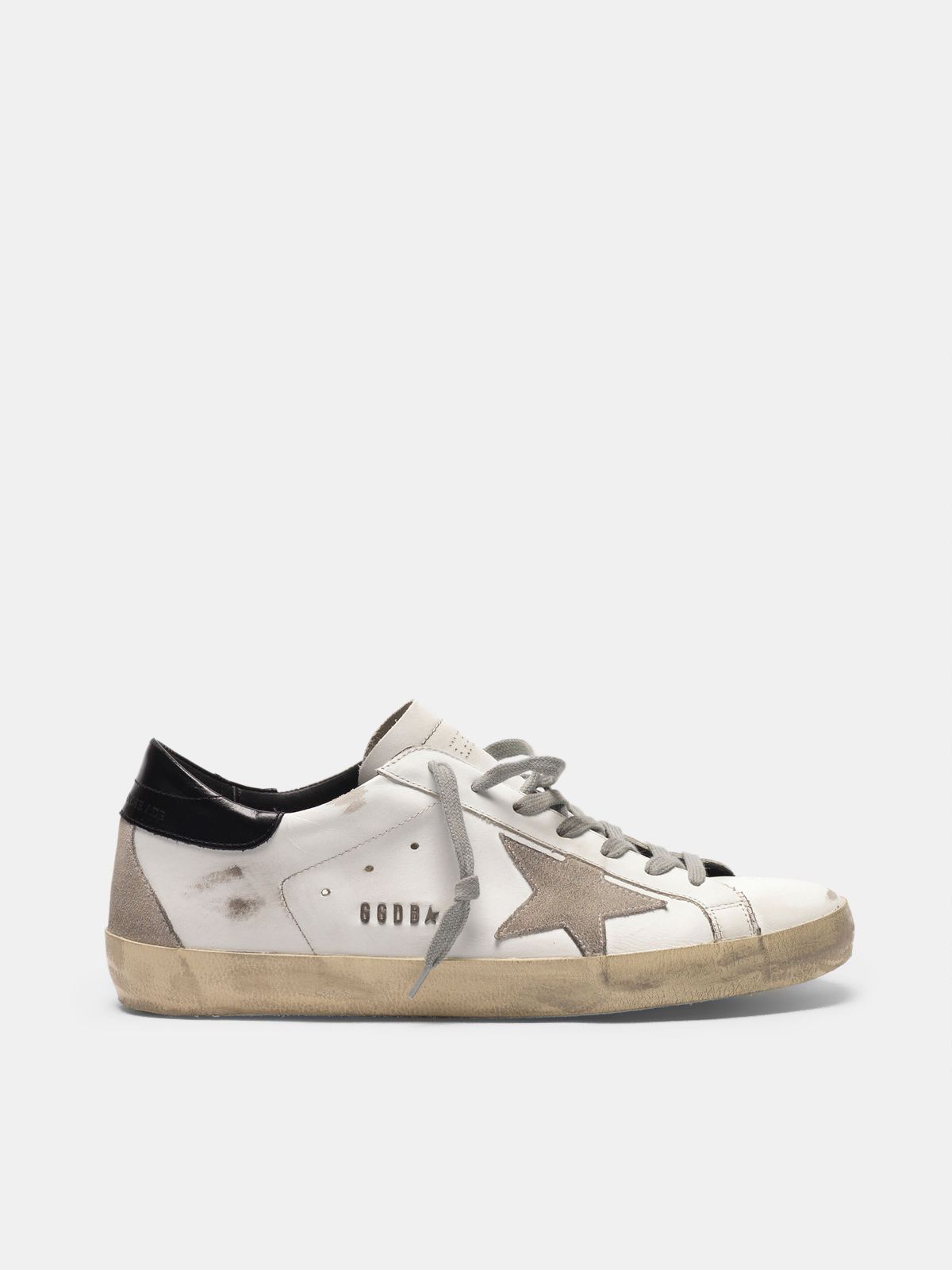 Super-Star sneakers with black heel tab and metal stud lettering | Golden Goose
