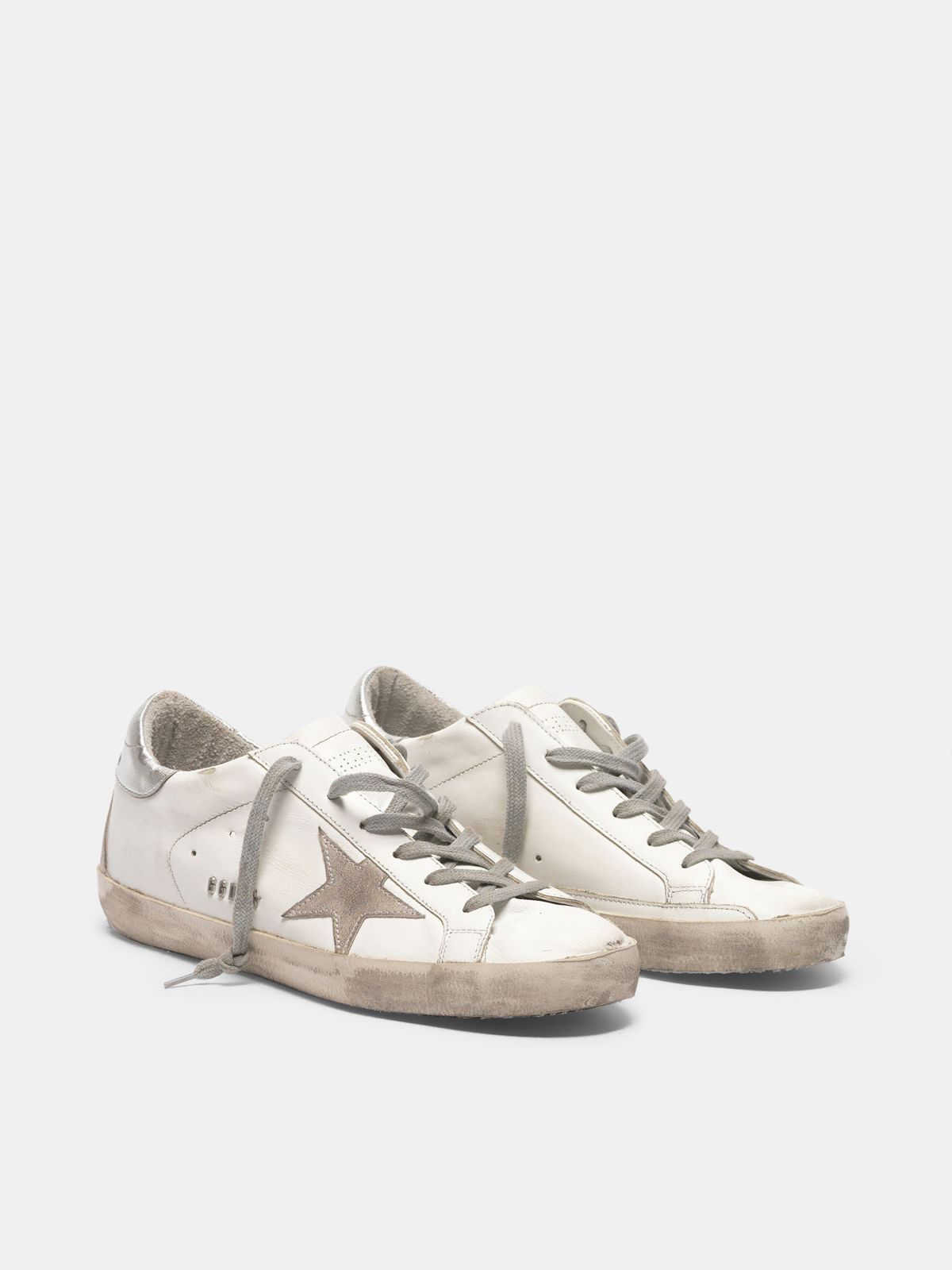 Super-Star sneakers with silver-coloured heel tab and metal stud lettering  | Golden Goose