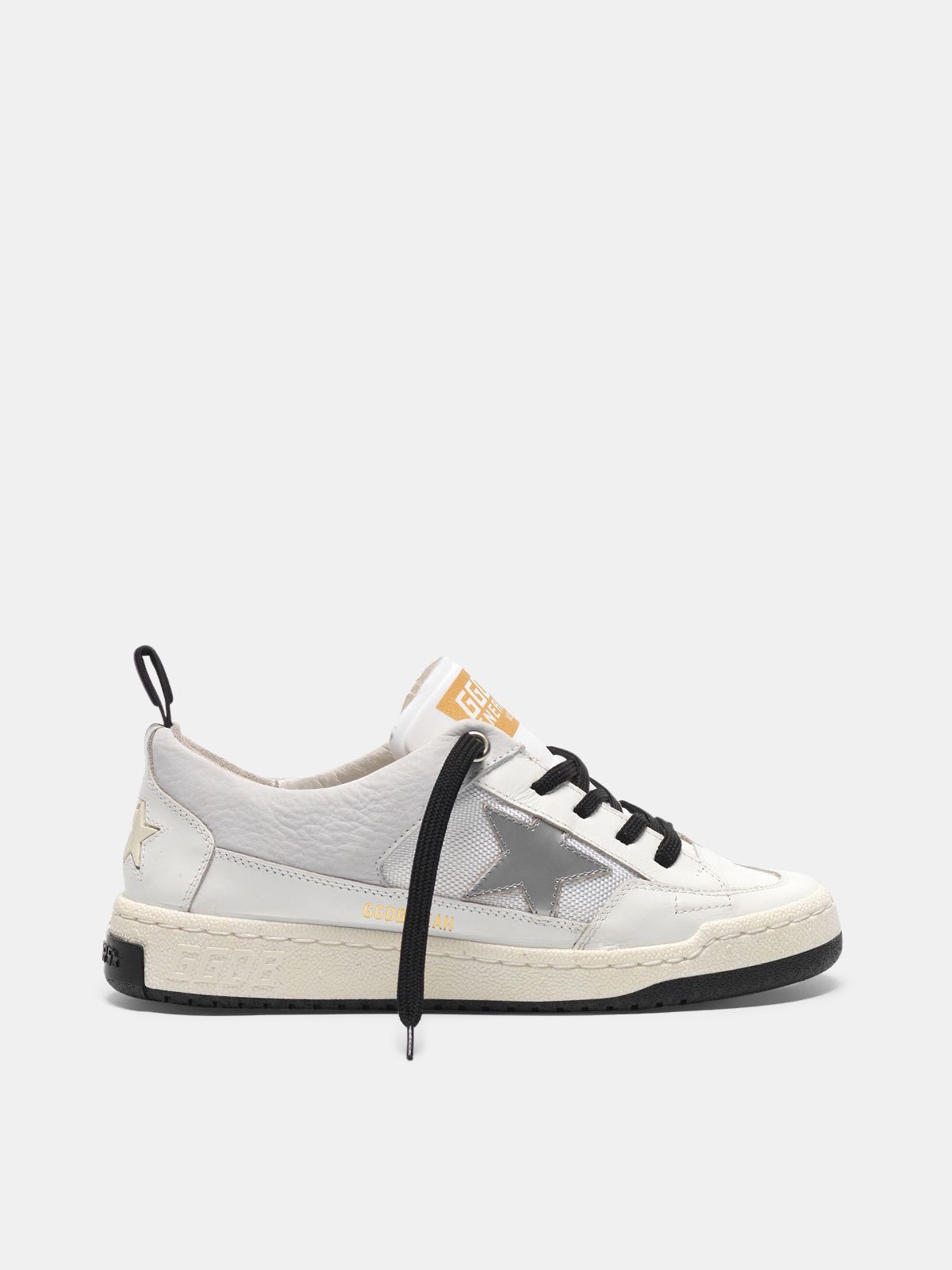 white and silver golden goose sneakers