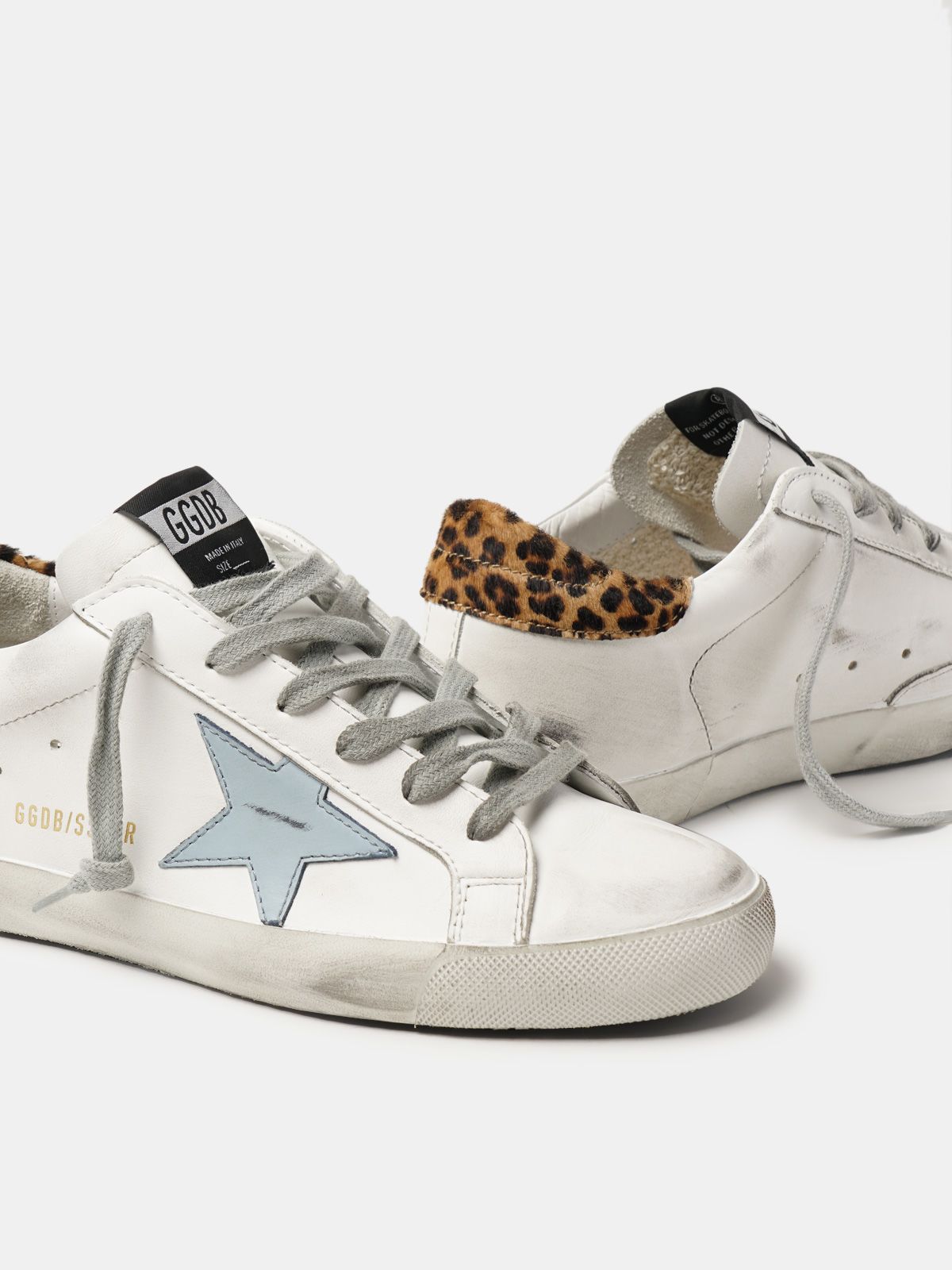 Super-Star sneakers in leather with leopard print heel tab | Golden Goose