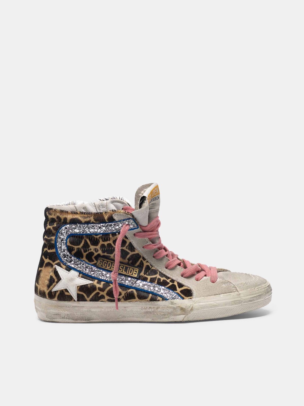 Slide Sneakers In Leopard Print Pony Skin Golden Goose