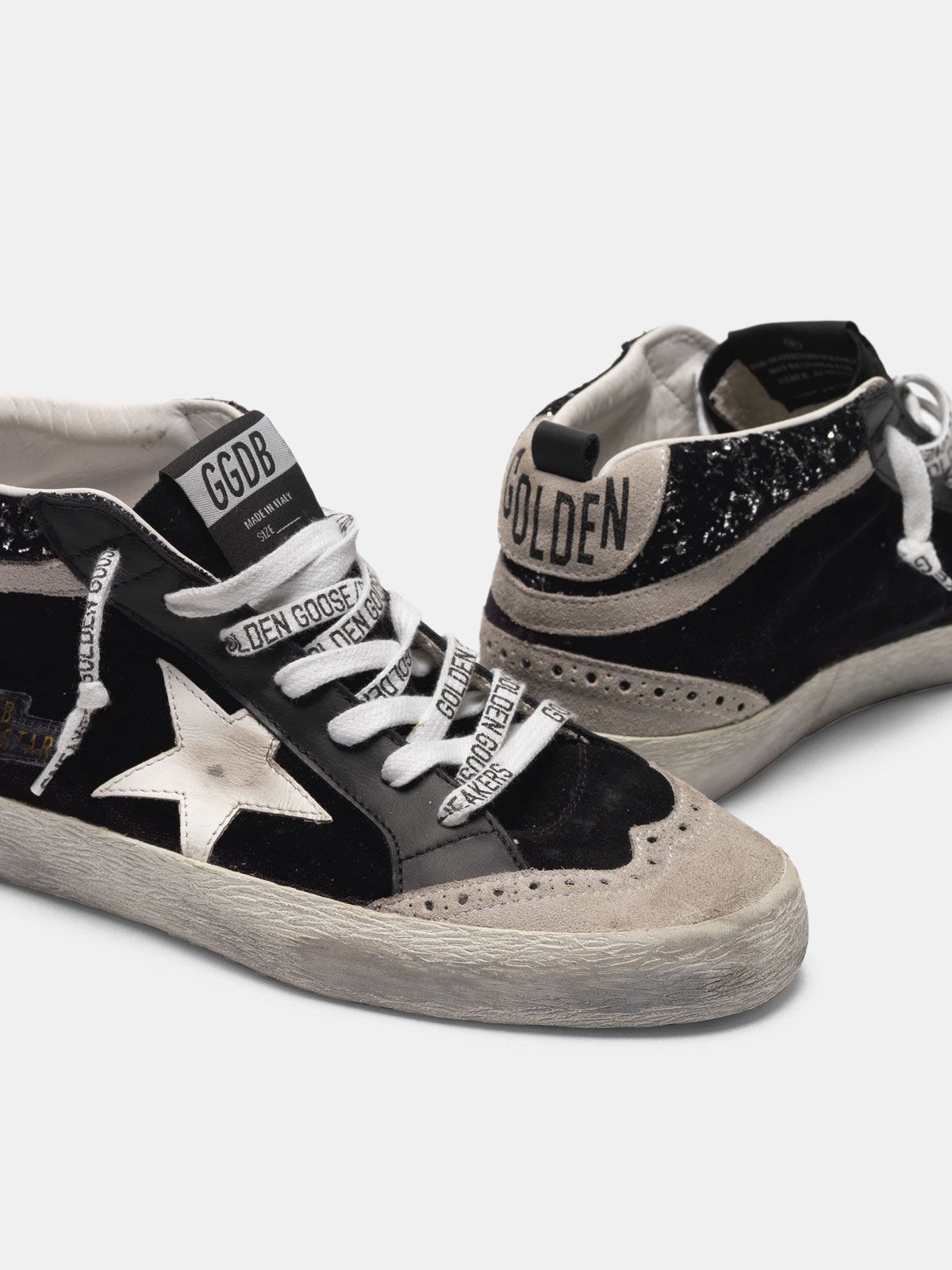 Mid Star sneakers in velvet, suede and glitter back | Golden Goose