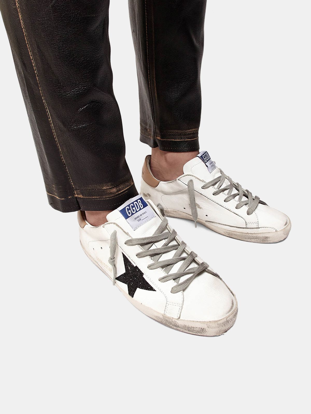 superstar sneakers in leather with glittery star