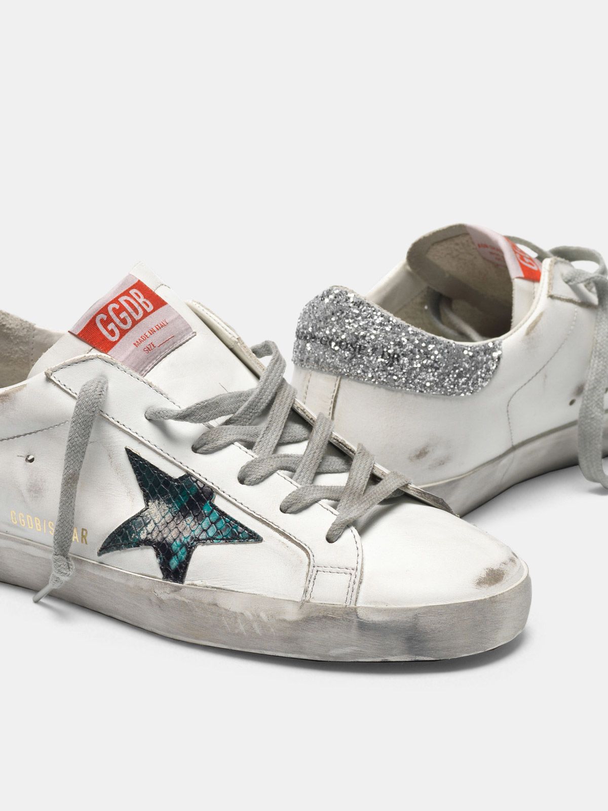 Super-Star sneakers with snake-print star and glittery heel tab ...