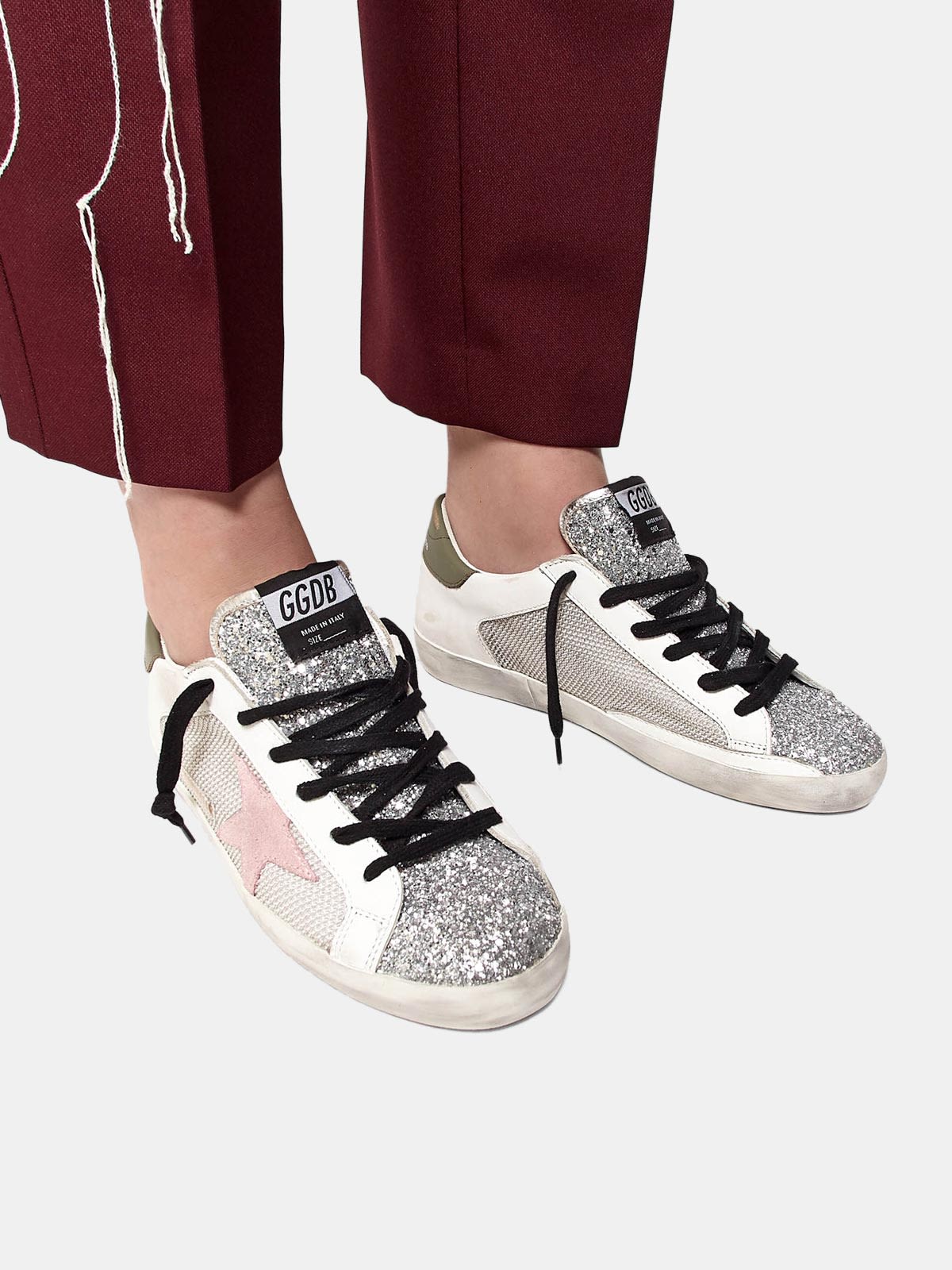 superstar sneakers with mesh and glitter insert