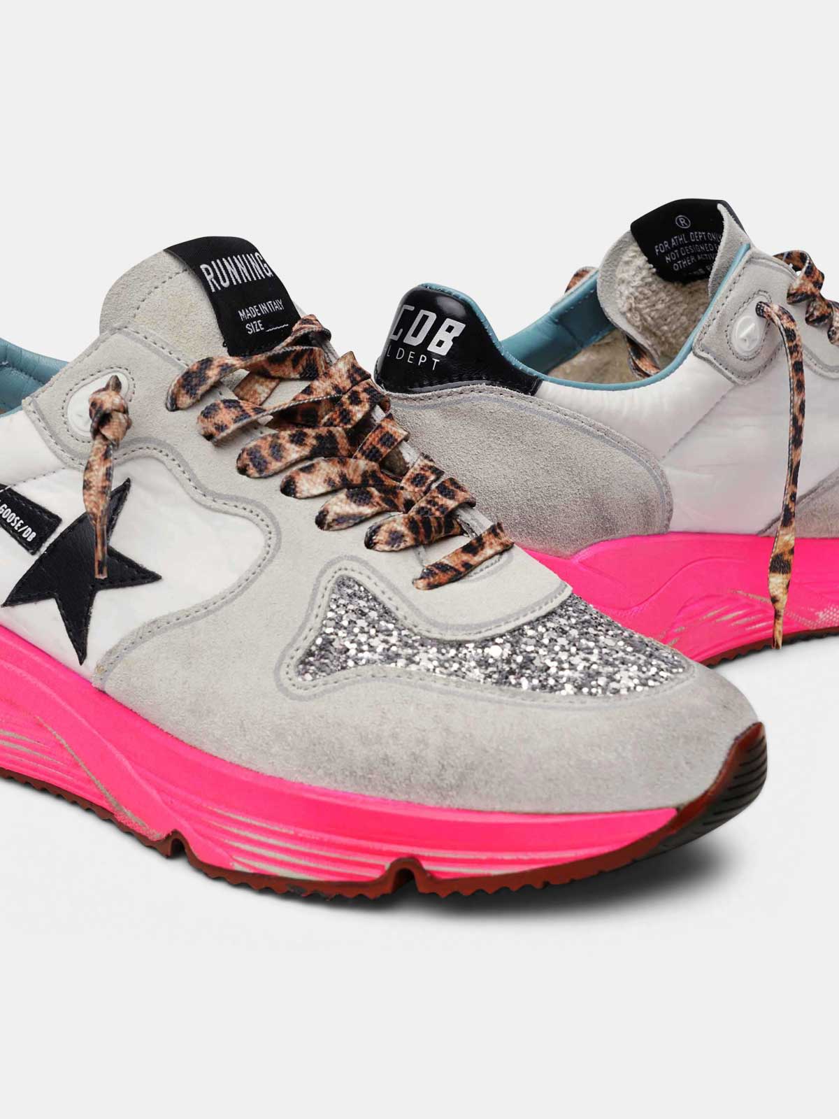 Running Sole sneakers with glitter and fuchsia soles Golden Goose