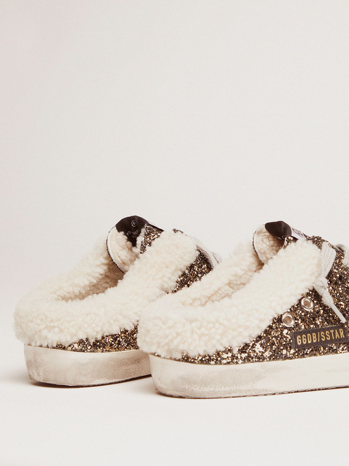 Super-Star sabot-style sneakers with glitter and shearling lining ...