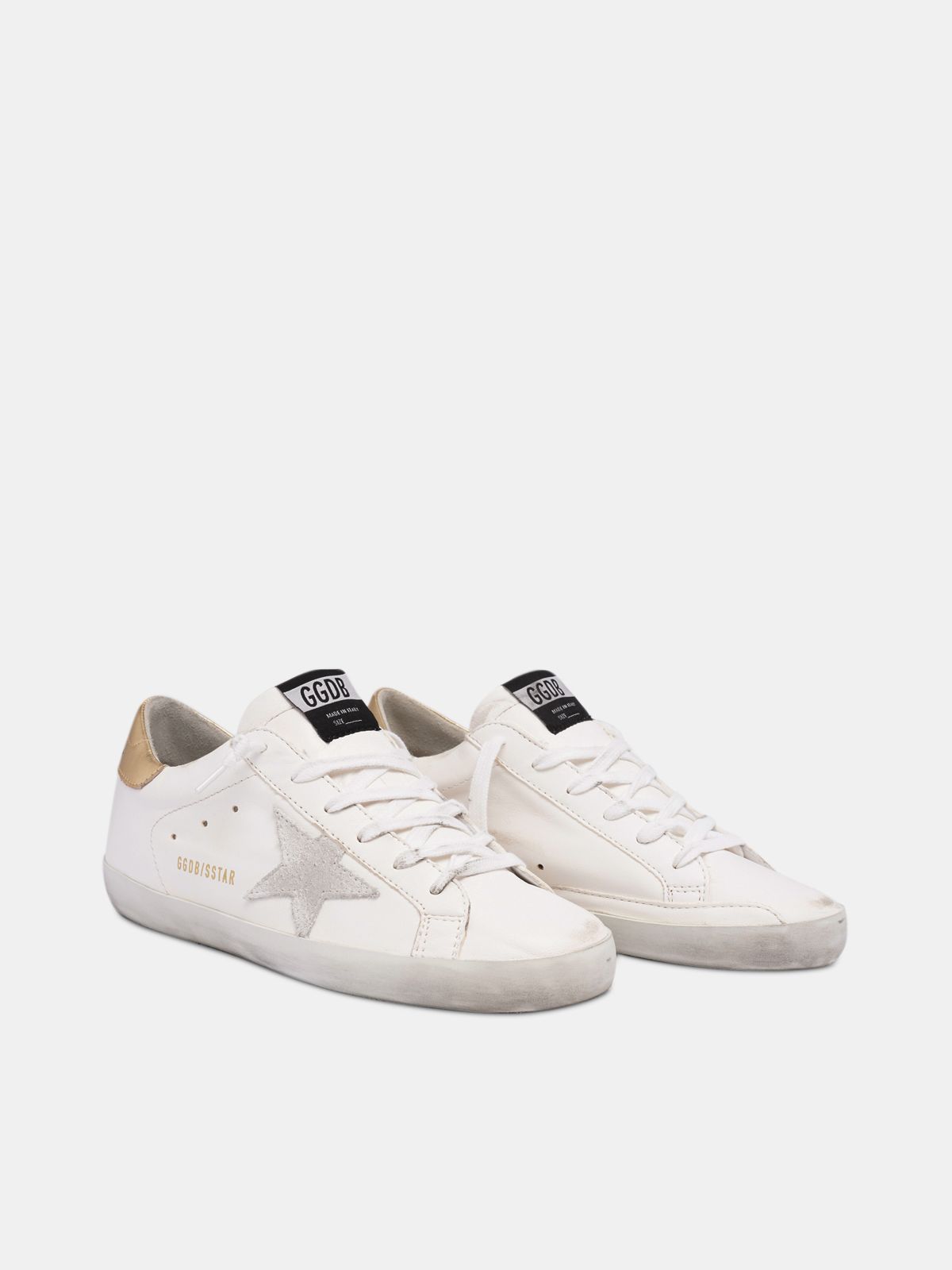 White Super Star Sneakers With Gold Heel Tab Golden Goose