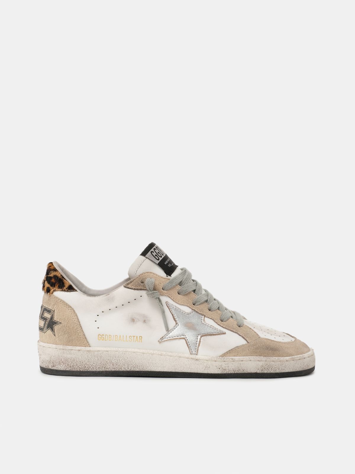 Ball Star Sneakers With Leopard Print Heel Tab Golden Goose