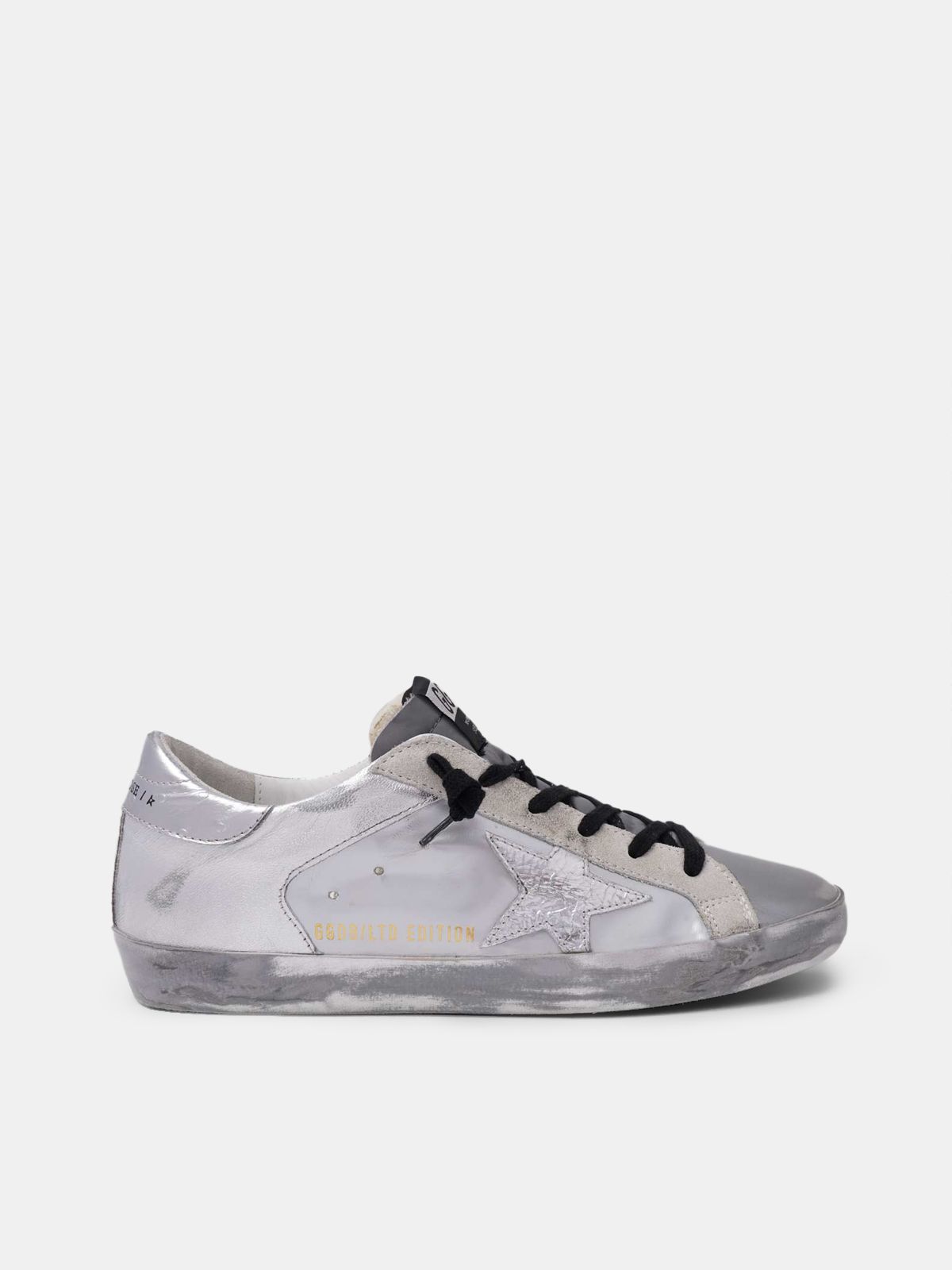 Women S Super Star Sneakers With Star And Silver Heel Tab Golden Goose
