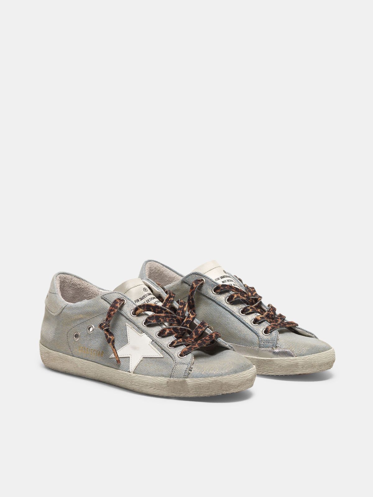 Bopæl Seletøj Diskant Super-Star sneakers in denim with leopard print laces | Golden Goose