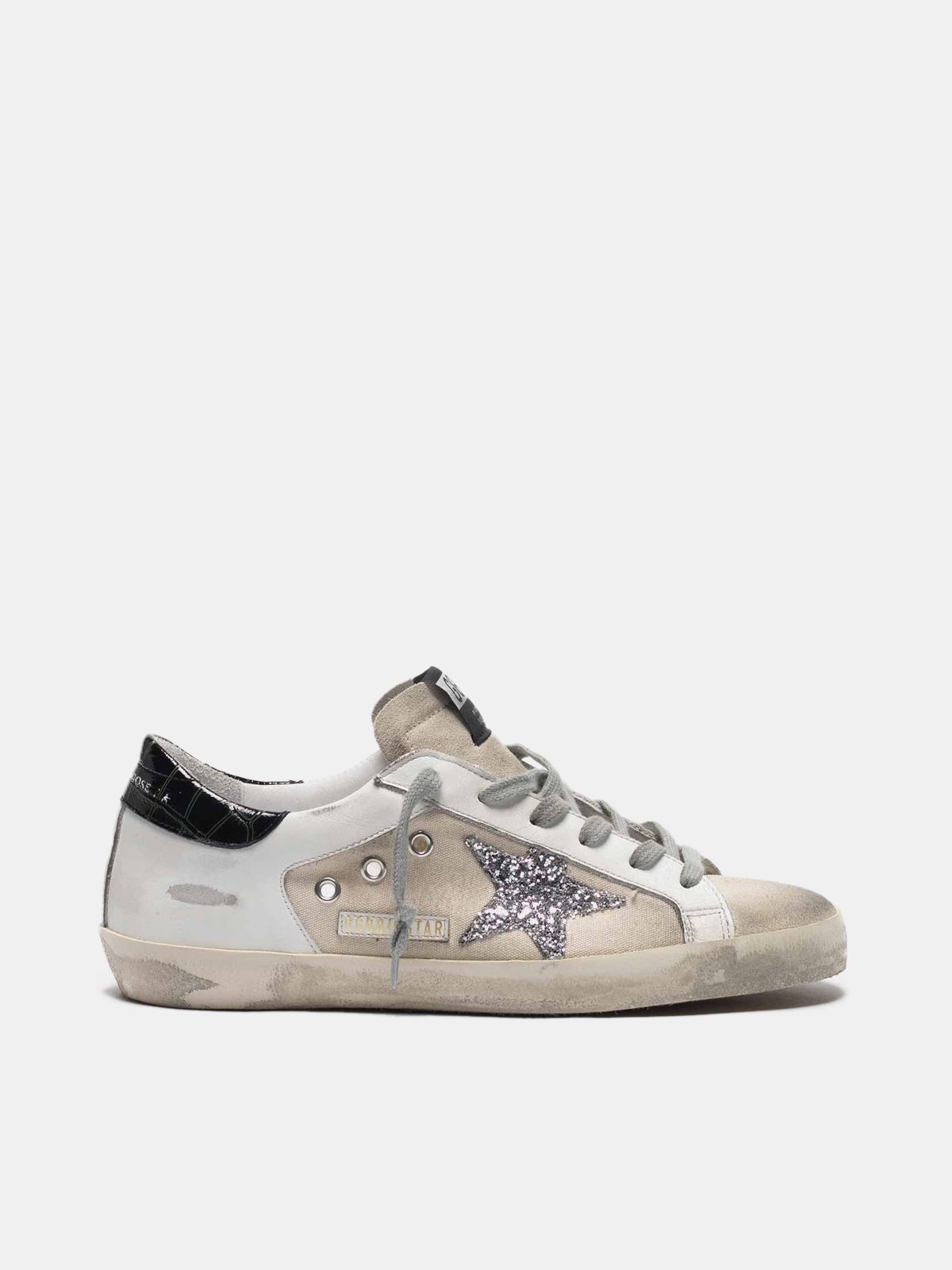 canvas superstar sneakers in leather with glittery star