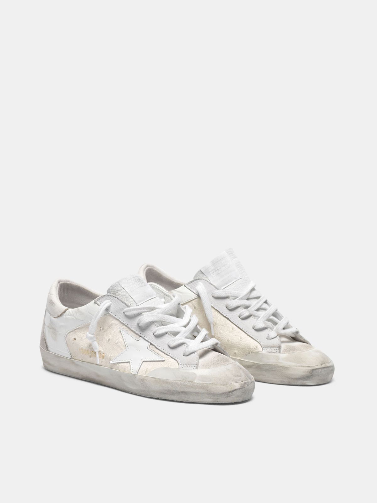 white patchwork shades superstar sneakers