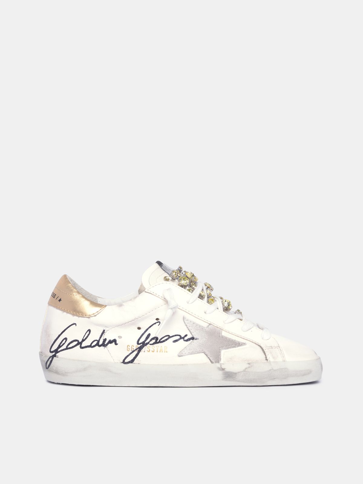 limited Super-Star sneakers with crystals and black Golden Goose signature with