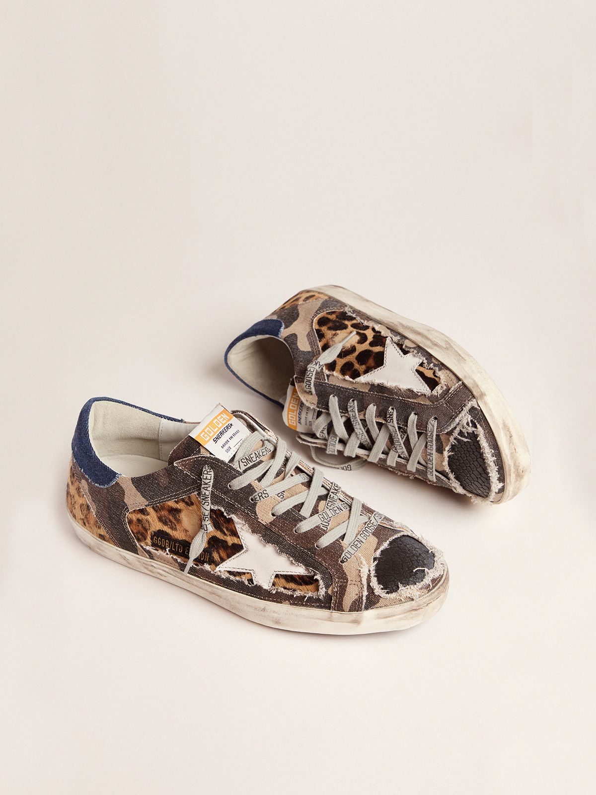 Men's leopard-print and camouflage patchwork Super-Star sneakers 