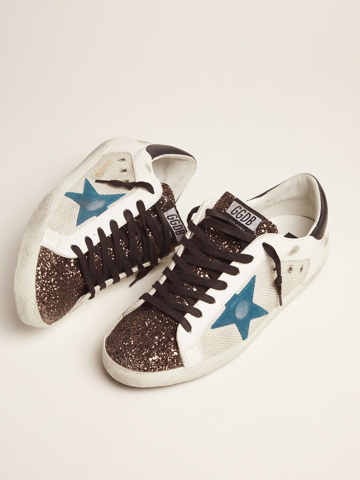 Super-Star sneakers with glitter insert and blue storm suede star 