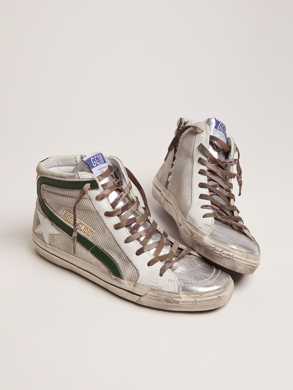 Slide sneakers in leather with green flash | Goose