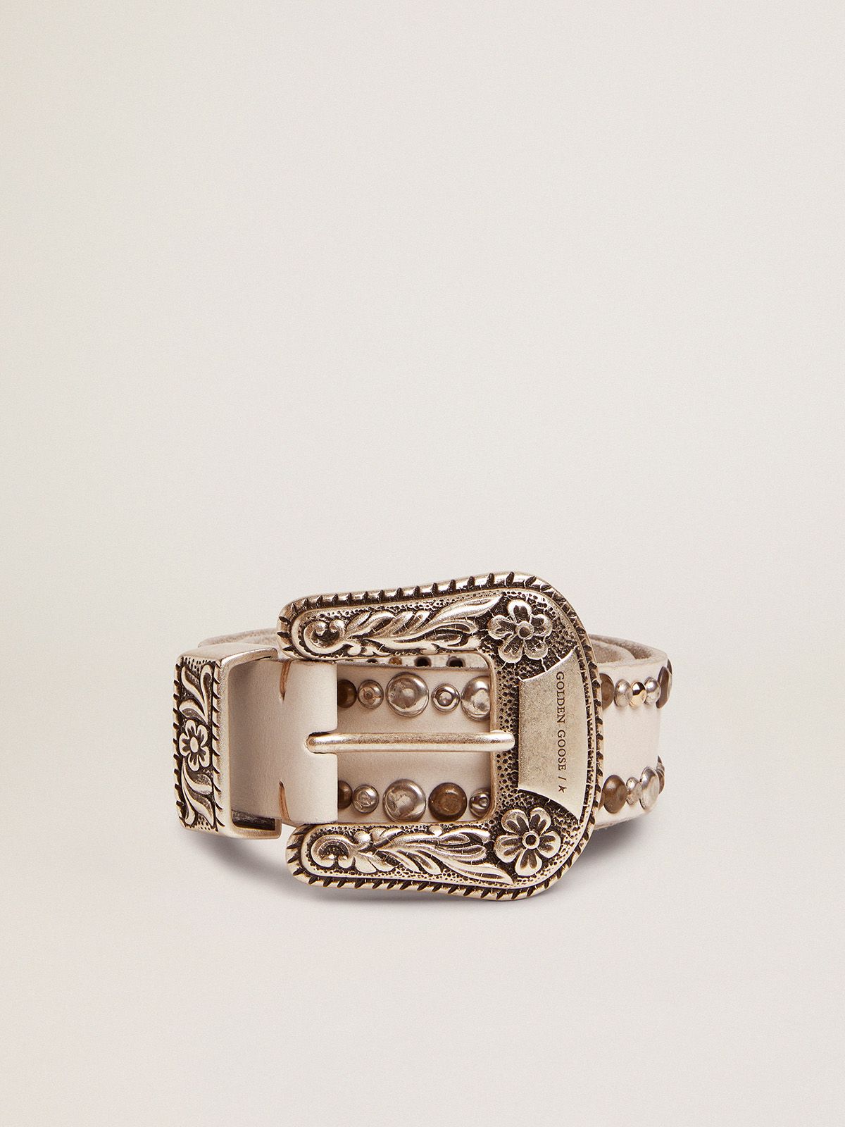 Lace belt in white leather with colored studs | Golden Goose Lace belt in white leather with colored studs | Golden Goose