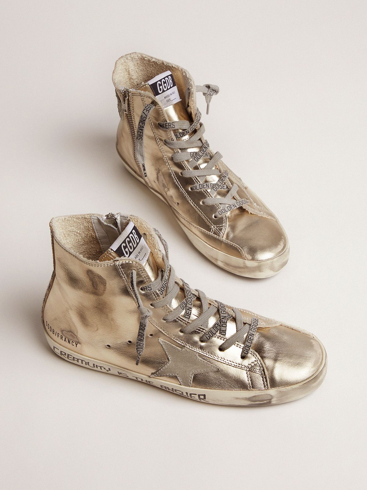 Gold Francy Sneakers With Handwritten Lettering And Leopard Print Detail Golden Goose