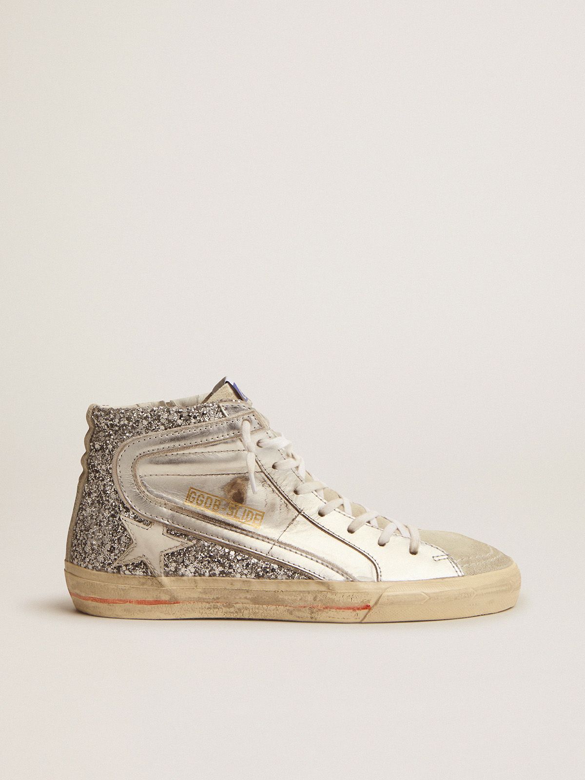 sneakers with upper in leather and silver glitter | Golden Goose