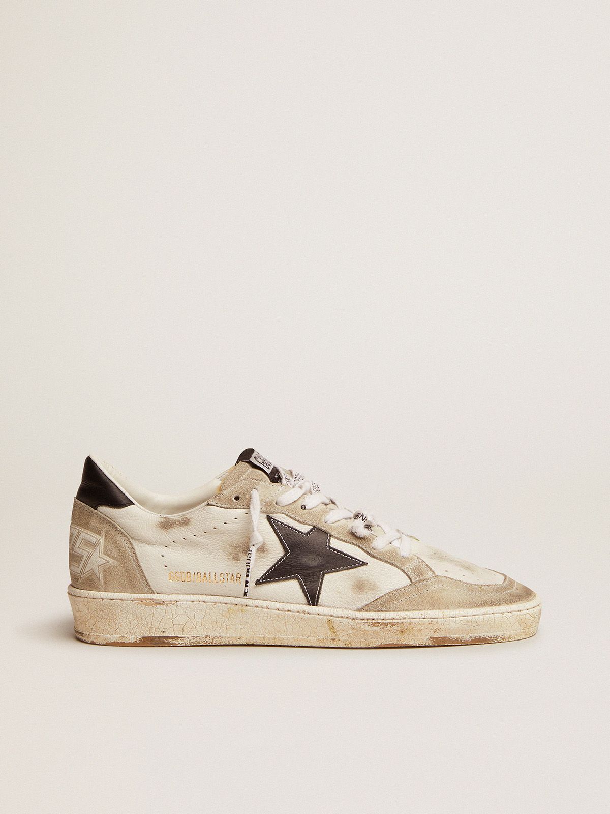 Ball Star sneakers in white leather and ice-gray suede with black leather  detail