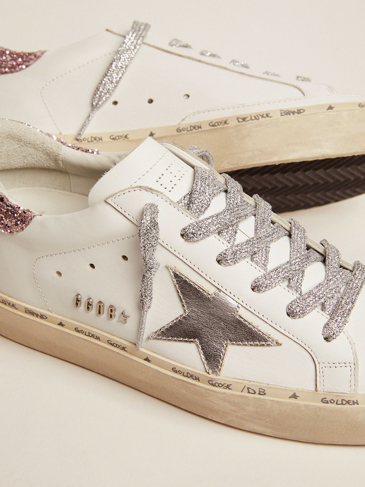 Hi Star sneakers with silver laminated leather star and quartz-pink glitter  heel tab