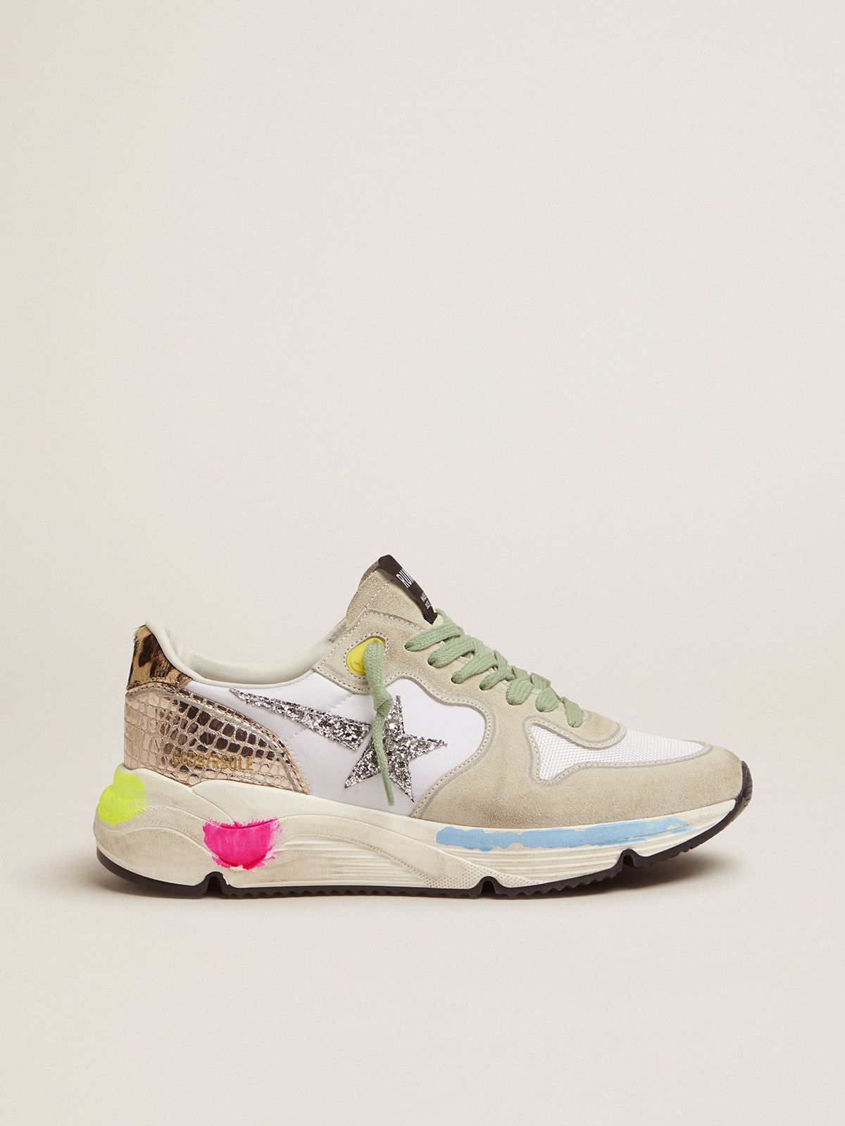 bacon nederdel noget Running Sole sneakers in suede with glitter and leopard print | Golden Goose