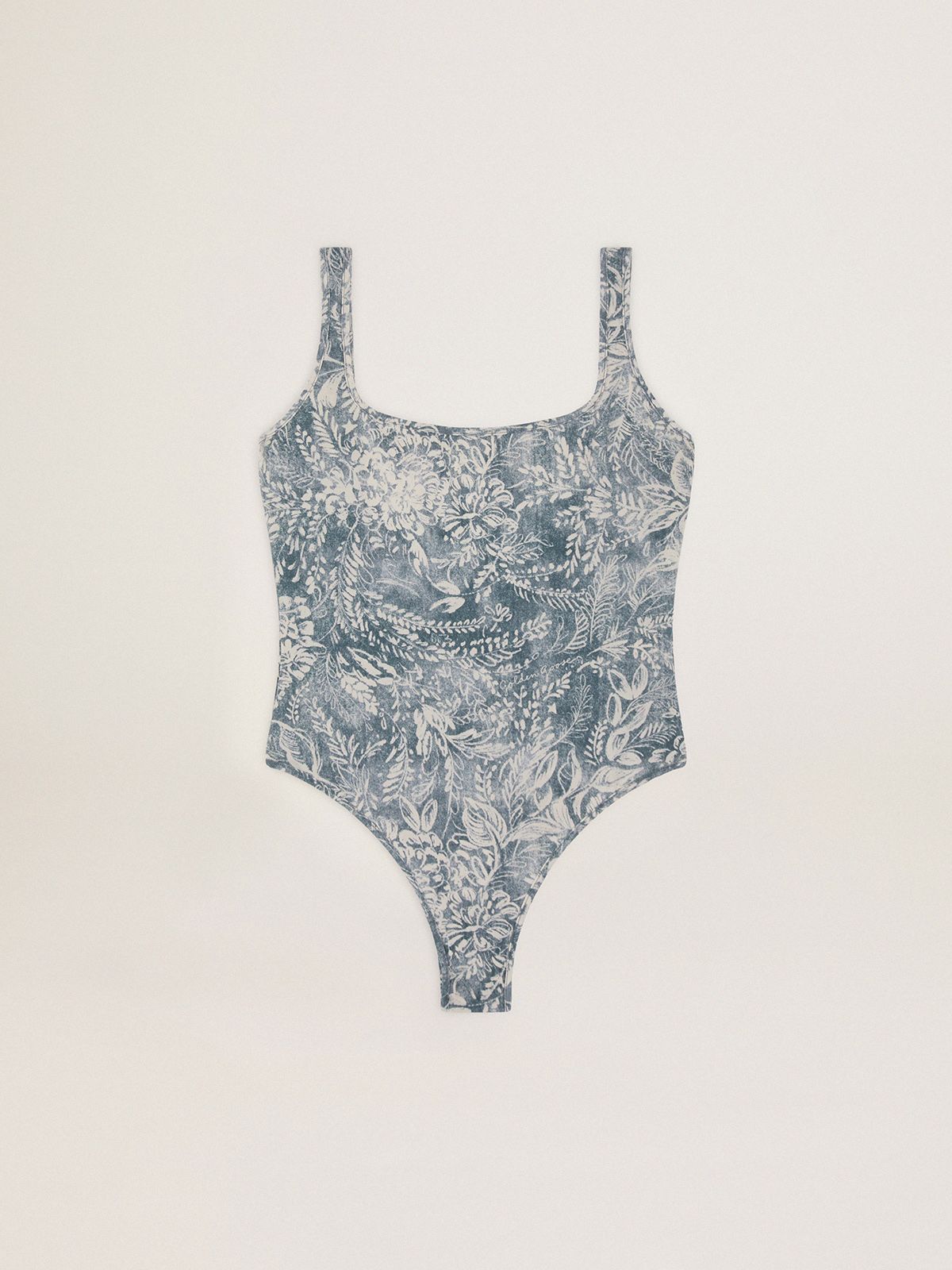 Elvys Golden Resort Capsule Collection One Piece Swimsuit In Vintage Blue With Contrasting White Toile De Jouy Print Golden Goose