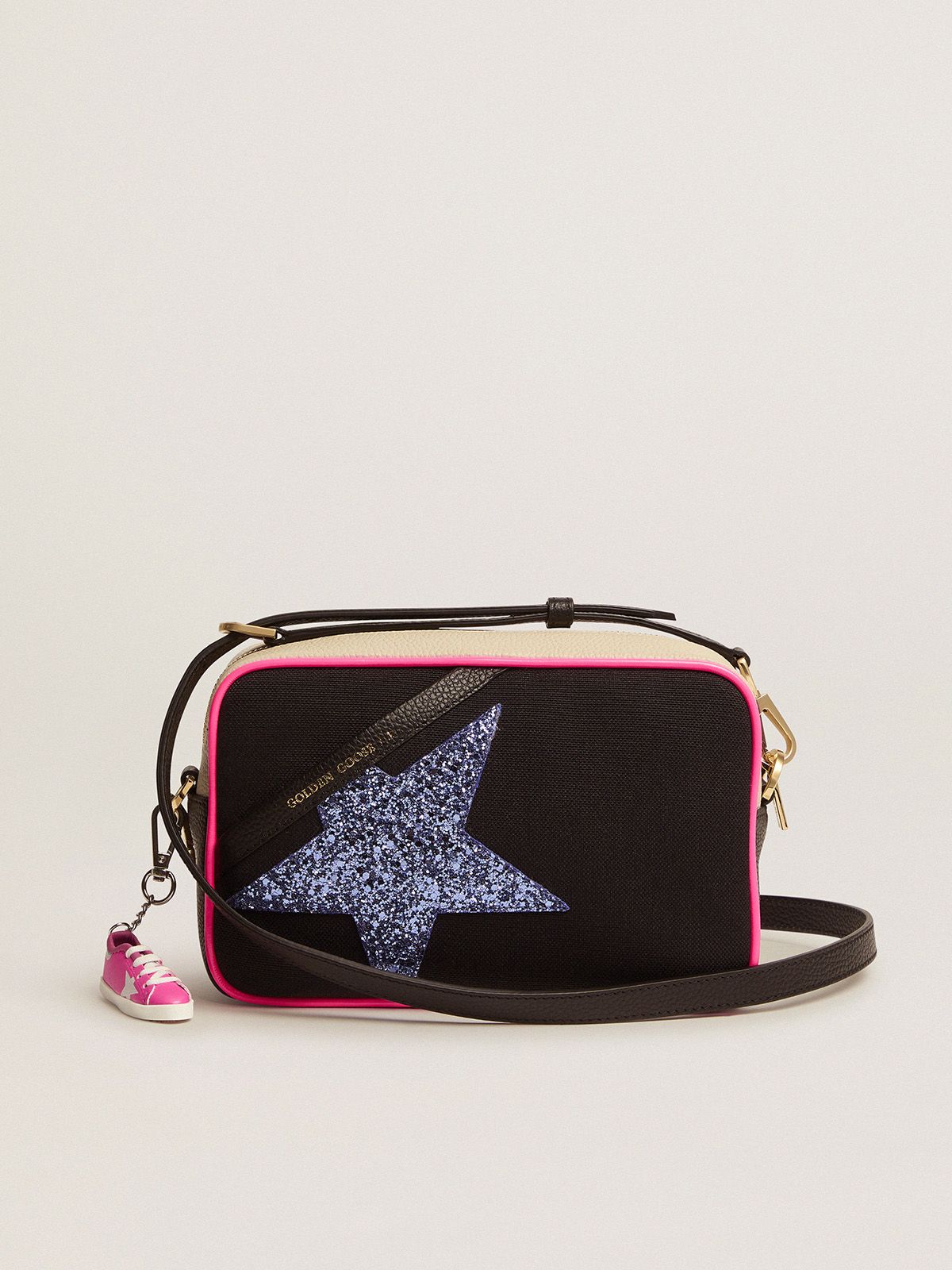 Star Bag in canvas with inserts in white milk hammered leather and ...