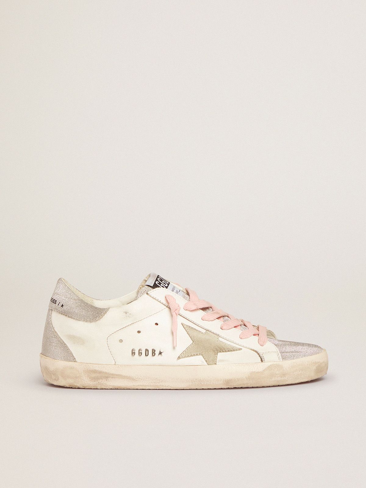 Super-Star sneakers with silver tongue and heel tab checkered pattern | Golden Goose